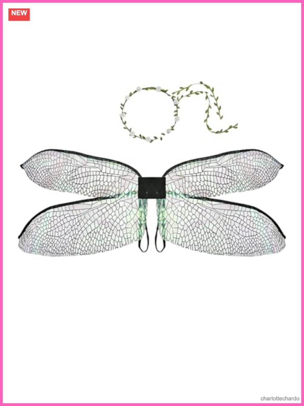 Dragonfly Wings Fairy Costume Set with Flower Crown Adult Halloween Cosplay